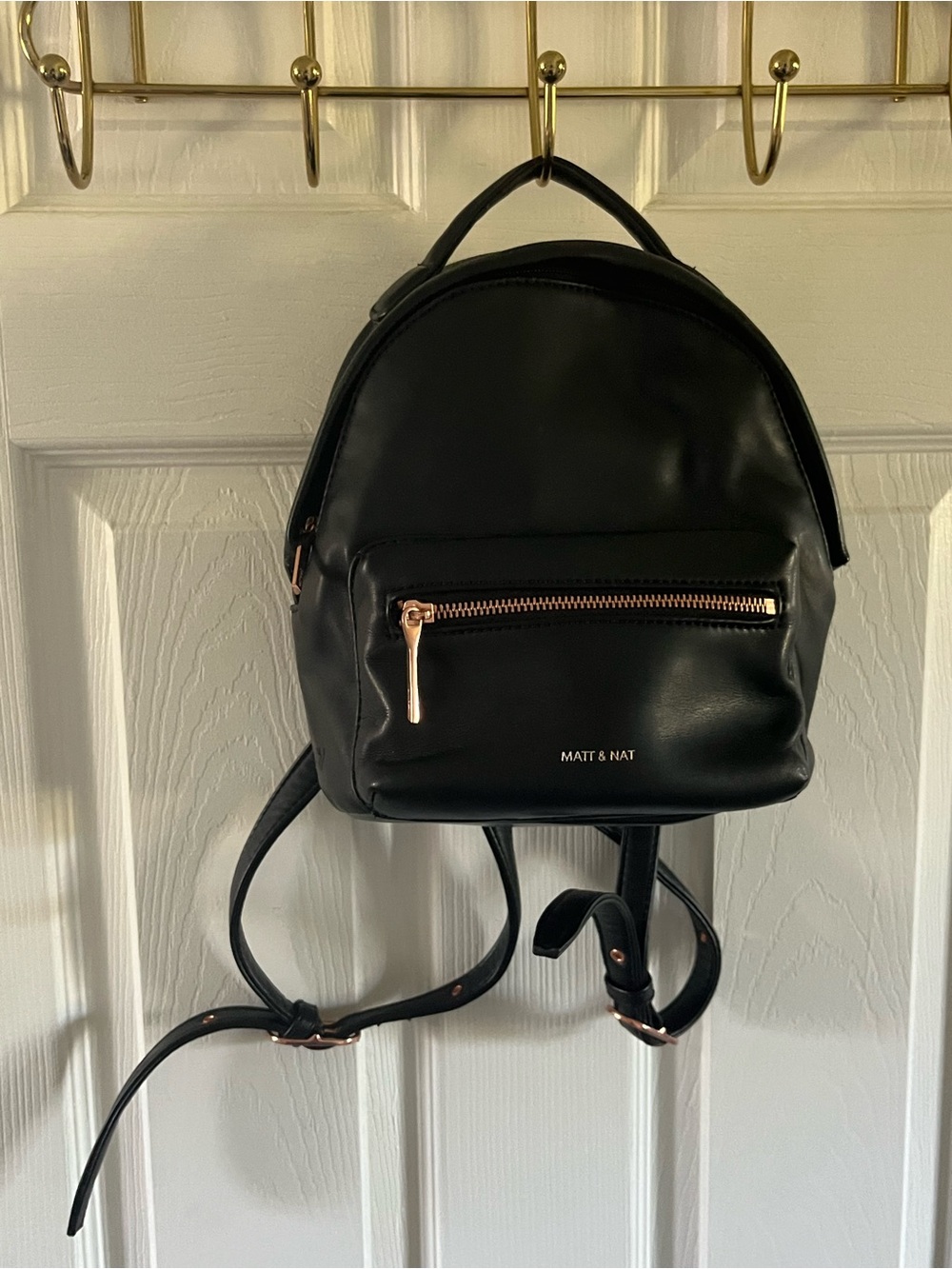 Matt & Nat Black Vegan Leather Mini Backpack with Rose Gold Hardware
